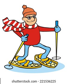 Male And Snowshoes, Funny Vector Icon