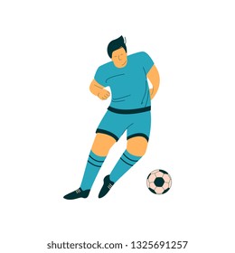 Male Soccer Player with Ball, Footballer Character in Sports Uniform Vector Illustration