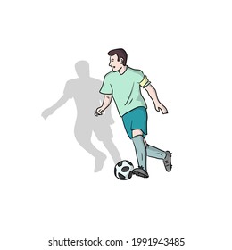 male soccer player with ball  hand drawn with black lines illustration vector isolated on white background