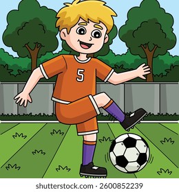 Male Soccer Player Doing Tricks Colored Cartoon 