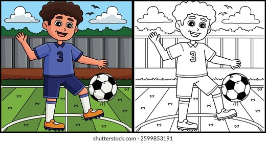 Male Soccer Player Dribbling the Ball Illustration