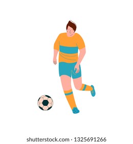 Male Soccer Player Playing Soccer, Footballer Character in Sports Uniform Vector Illustration
