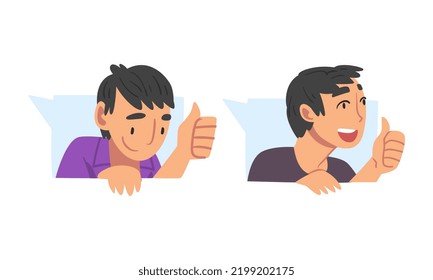 Male as Social Media Follower and Subscriber Showing Adoration with Thumb Up Vector Set