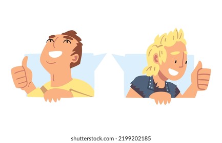 Male as Social Media Follower and Subscriber Showing Adoration with Thumb Up Vector Set