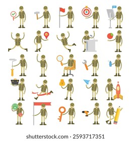 male soldier characters in different poses illustration set
