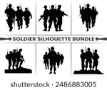 Male soldier silhouette. military special groupe silhouette bundle. Male soldiers wearing uniforms and holding rifles silhouette bundles