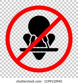 Male speaker icon. Not allowed, black object in red warning sign with transparent background
