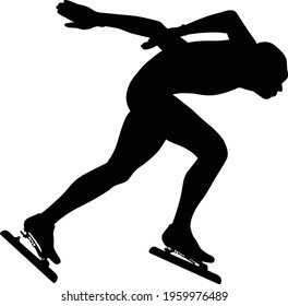 male speed skater athlete black silhouette running arena turn