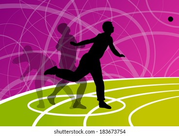 Male sport athletics. ball throwing silhouettes collection. abstract illustration, background vector