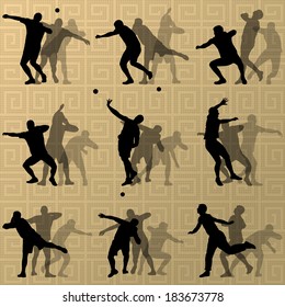 Male sport athletics. ball throwing silhouettes collection. abstract illustration, background vector
