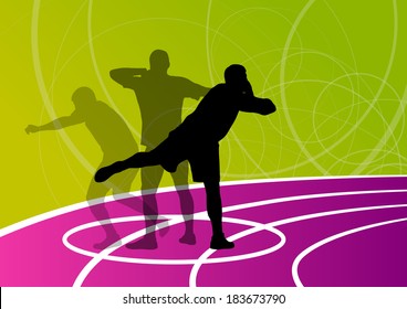 Male sport athletics. ball throwing silhouettes collection. abstract illustration, background vector