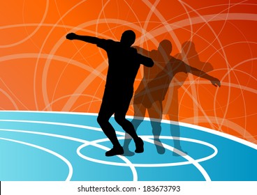 Male sport athletics. ball throwing silhouettes collection. abstract illustration, background vector