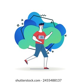 Male sportsman running. Cartoon character wearing fitness apparel, jogging flat vector illustration. Morning, outdoor workout, active lifestyle concept for banner, website design or landing web page