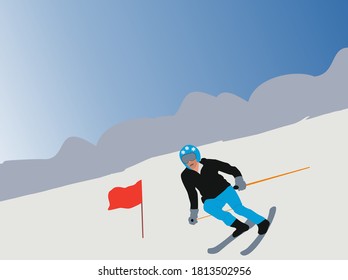 Male sportsman skiing in the snow. Vector. İllustration