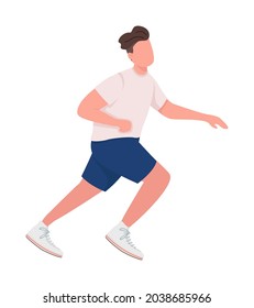 Male sprinter semi flat color vector character. Jumping figure. Full body person on white. Participate in athletic event isolated modern cartoon style illustration for graphic design and animation