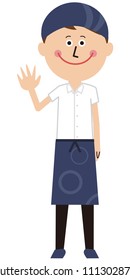 Male staff at a Japanese restaurant says "Hey!"