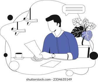 Documentos de lectura de personal masculino, ilustración plana vectorial