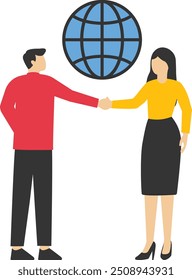 Male staff shaking hands to work together, Vector illustration in flat style

