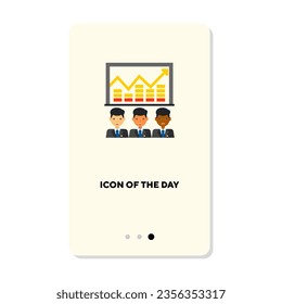 Male staff vector icon. Office colleagues, professional, graph presentation isolated sign. Team, teamwork, efficiency concept. Vector illustration symbol elements for web design