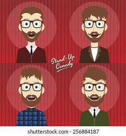 male stand up comedian cartoon character set