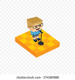 male stand up comedian - isometric block cartoon