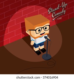 male stand up comedy - isometric block cartoon