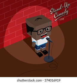 male stand up comedy - isometric block cartoon