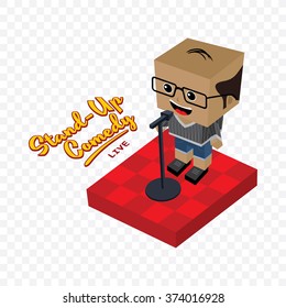 male stand up comedy - isometric block cartoon