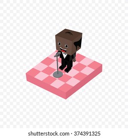 male stand up comedy - isometric block cartoon