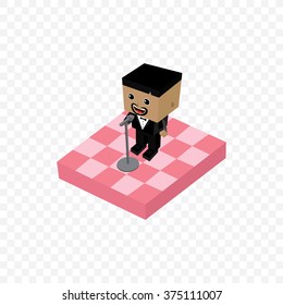 male stand up comedy - isometric block cartoon