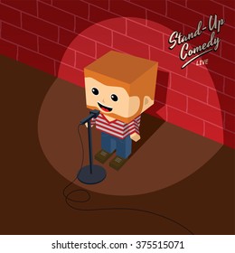 male stand up comedy - isometric block cartoon