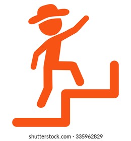 Male Steps Upstairs vector icon. Style is flat symbol, orange color, rounded angles, white background.