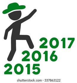 Male Steps Years vector icon. Style is bicolor flat symbol, green and gray colors, rounded angles, white background.