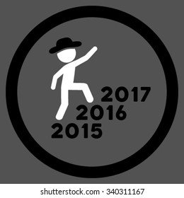 Male Steps Years vector icon. Style is bicolor flat circled symbol, black and white colors, rounded angles, gray background.