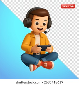 Male streamer playing video game with smartphone, 3d vector. Suitable for social media and advertising
