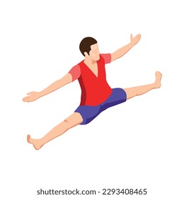 Male street or circus acrobat doing splits isometric vector illustration