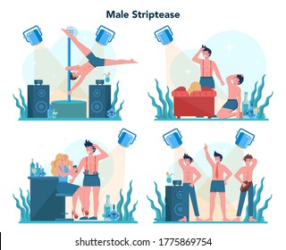Konzept für männliche Stripper Pole tanzende Mann im Club, Stripper posieren und tanzen für die Menschen. Einzelne Vektorgrafik