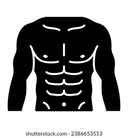 Icono sólido torso fuerte masculino, concepto de gimnasio, señas de pecho masculino sobre fondo blanco, fuerte muscular icono de hombre en estilo glifo para concepto móvil y diseño web. Gráficos vectoriales