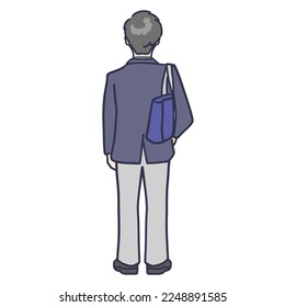 Male student back head wearing school uniform with student bag