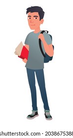 Male student with a backpack and a folder in his hand. Teenage character