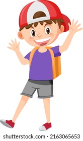 Male student cartoon character with backpack on white background illustration