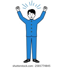 Male student cheering with joy (full body)