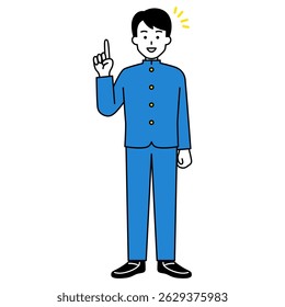 Male student coming up with an idea (full body)