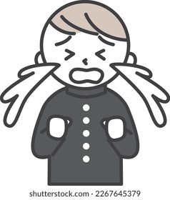A male student crying with a lot of tears.
Simple style illustrations with outlines. A male student wearing a school uniform.