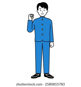 Male student doing a fist pump (full body)