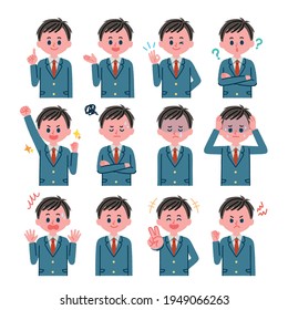 Male student facial expression illustration set