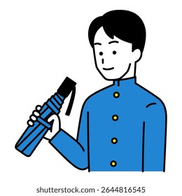 Male student with a folding umbrella
