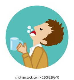 Male student gargling with water for prevent cold - Circular icon