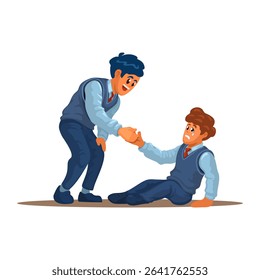 A Male Student Gives a Helping Hand to His Friend Who Has Fall On The Floor. Friendship Illustration Vector