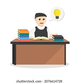 male student got idea while reading a book design character on white background